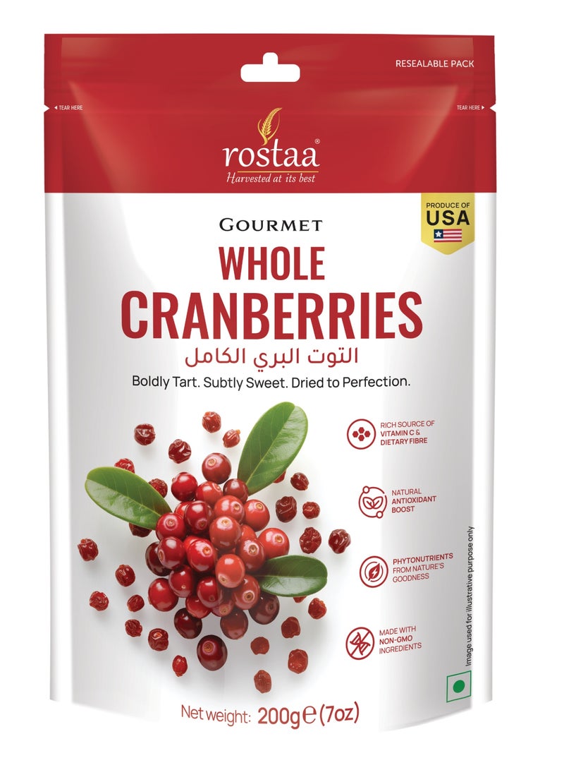 Rostaa Whole Cranberries 200g – Tangy & Sweet Dried Cranberries for Snacking & Recipes - Image 1