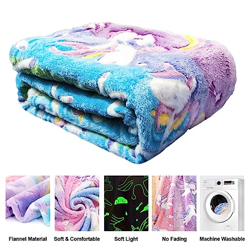 TEHALK Unicorn Glow in The Dark Blanket for Girls/Kids, Soft Fleece Throw 40"x60" - Age 3-12 - Image 5