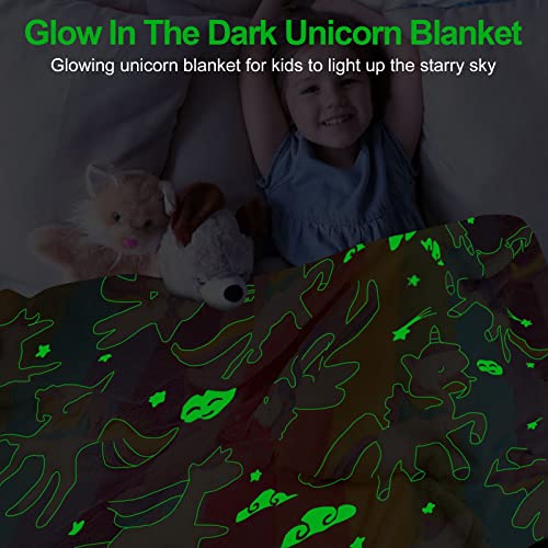 TEHALK Unicorn Glow in The Dark Blanket for Girls/Kids, Soft Fleece Throw 40"x60" - Age 3-12 - Image 2