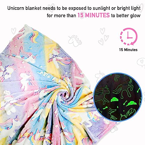 TEHALK Unicorn Glow in The Dark Blanket for Girls/Kids, Soft Fleece Throw 40"x60" - Age 3-12 - Image 3