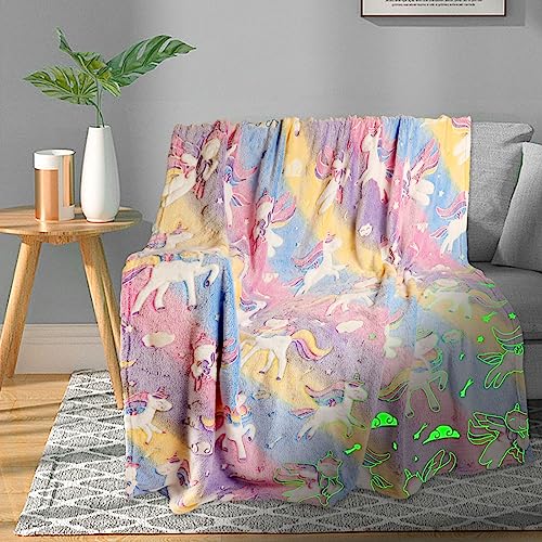 TEHALK Unicorn Glow in The Dark Blanket for Girls/Kids, Soft Fleece Throw 40"x60" - Age 3-12 - Image 1