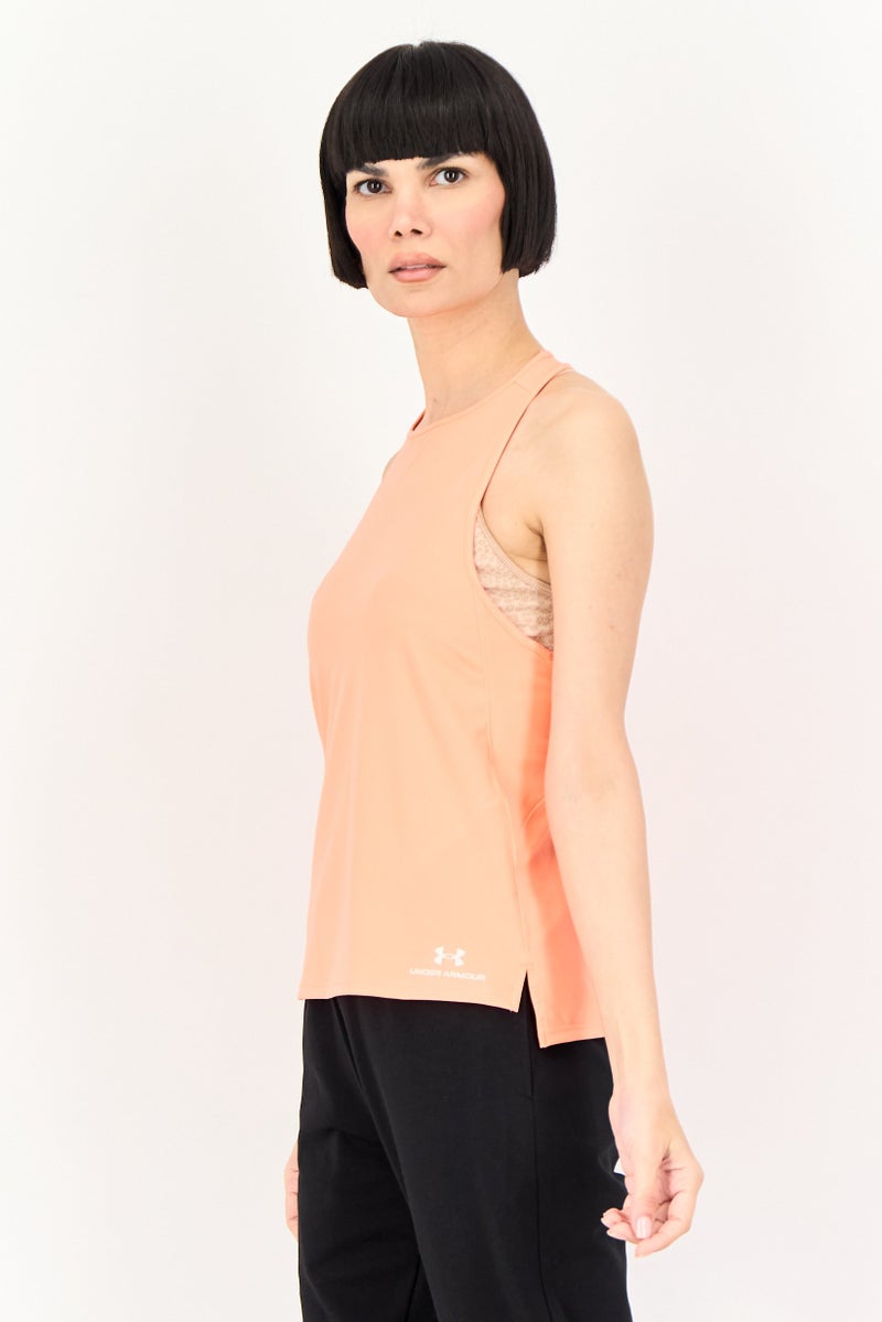 UNDER ARMOUR Women Loose Fit Sleeveless Rush Energy Training Tank Top, Neon Orange - Image 2