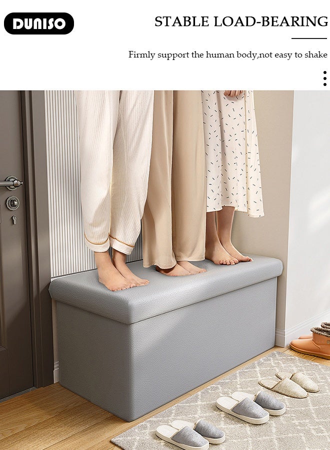 DUNISO Foldable Storage Stool Folding Storage Ottoman Bench Large-capacity Fashion PU Leather Cube Storage Boxes for Living Room Bedroom Hallway - Image 3