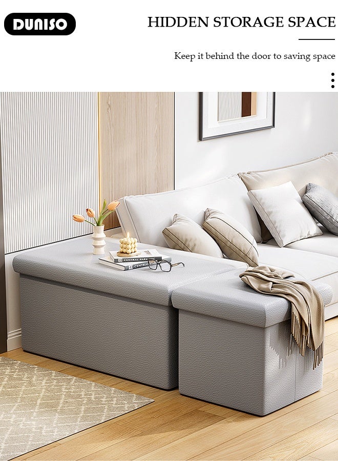 DUNISO Foldable Storage Stool Folding Storage Ottoman Bench Large-capacity Fashion PU Leather Cube Storage Boxes for Living Room Bedroom Hallway - Image 2
