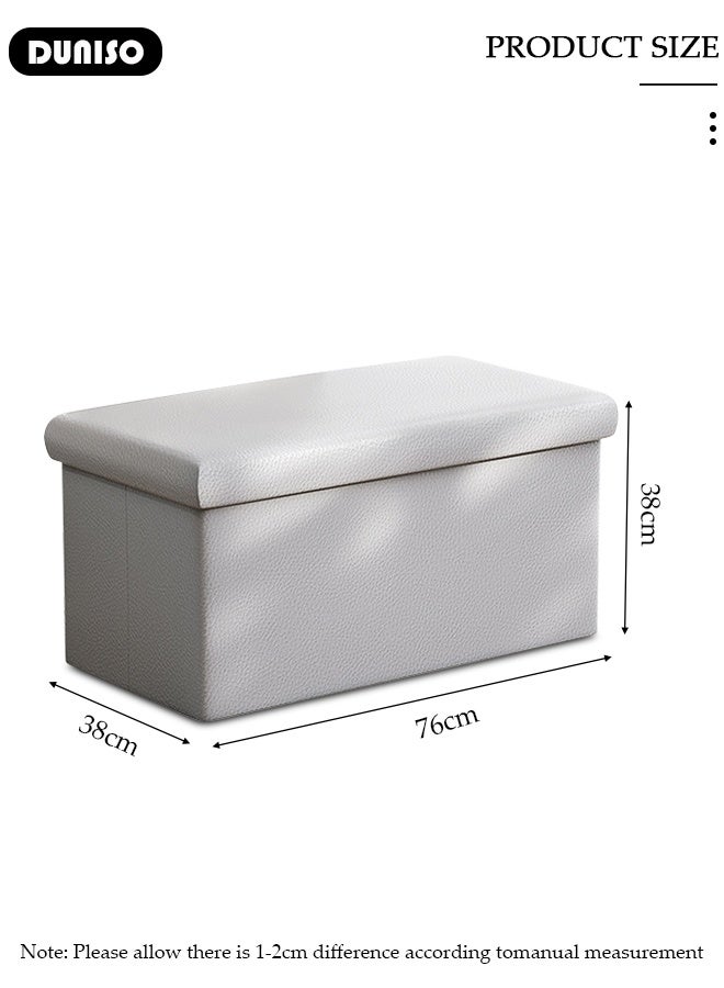 DUNISO Foldable Storage Stool Folding Storage Ottoman Bench Large-capacity Fashion PU Leather Cube Storage Boxes for Living Room Bedroom Hallway - Image 4