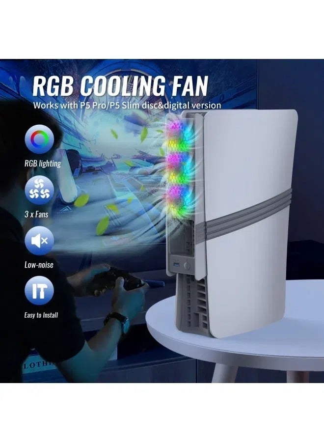 General PS5pro/PS5slim host universal cooling fan intelligent temperature control rear fan with RGB colorful lights  - Image 2