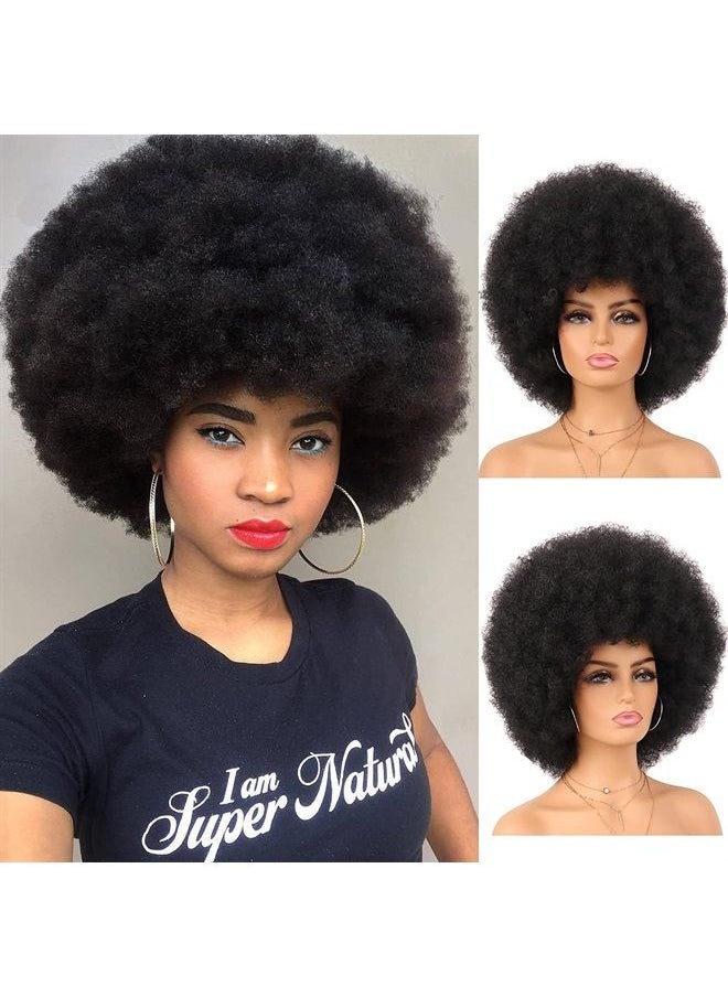 G&T Wig - 70's Afro Curly Wigs for Black Women Glueless Wear and Go Wig 8 inch Black Afro Wigs Large Bouncy and Soft Natural Looking Full Wigs for Daily Party Cosplay Costume(1B) - Image 1