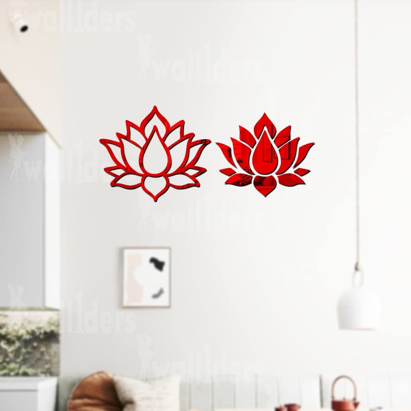 Wall1ders Wall1ders Lotus Flower Mirror Stickers for Wall Acrylic Mirror Wall Decor Sticker Wall Mirror Stickers Acrylic Stickers Wall Stickers for Hall Room Bed Room Kitchen Pack of 2 Red  - Image 4