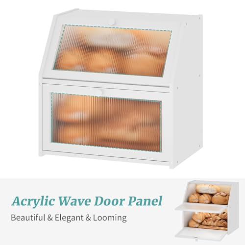 Vriccc White Bread Box, Extra Large Bamboo Wood Bread Box, White Bread Storage Container - Image 3