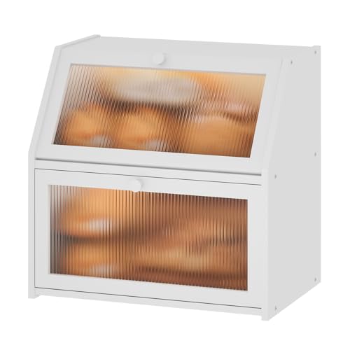 Vriccc White Bread Box, Extra Large Bamboo Wood Bread Box, White Bread Storage Container - Image 1