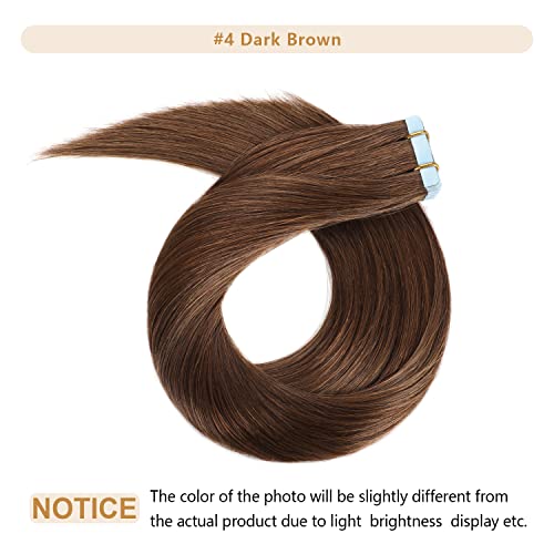 YILITE Tape in Hair Extensions #4 Medium Brown Color Remy Human Hair Silky Straight Seamless Skin Weft Real Natural Hair Tape in Extensions 20pcs 40g 14 inches - Image 2