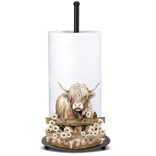 Shimeyao Highland Cow Metal Paper Towel Holder Farmhouse Highland Cow Kitchen Decor Accessories Large Metal Towel Holder Stand for Kitchen Bathroom HomeRustic - Image 1