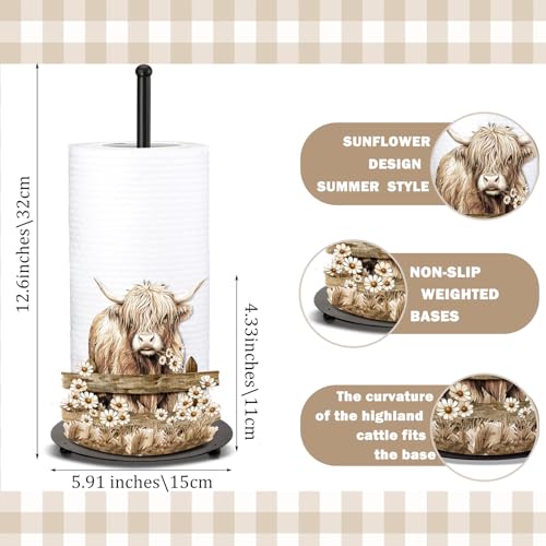 Shimeyao Highland Cow Metal Paper Towel Holder Farmhouse Highland Cow Kitchen Decor Accessories Large Metal Towel Holder Stand for Kitchen Bathroom HomeRustic - Image 3