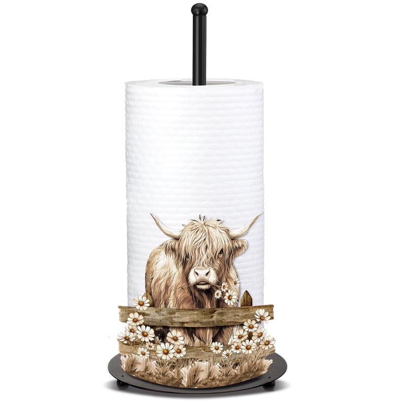 Shimeyao Highland Cow Metal Paper Towel Holder Farmhouse Highland Cow Kitchen Decor Accessories Large Metal Towel Holder Stand for Kitchen Bathroom HomeRustic - Image 2