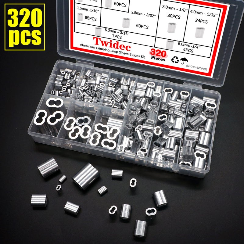Twidec مجموعة متنوعة من حلقات تجعيد الأسلاك والكابلات من الألومنيوم من Twidec، 320 قطعة، 8 مقاسات، من M1.2 إلى M6 (من 3/64 بوصة إلى 1/4 بوصة)، رقم المنتج N-043-320 قطعة - Image 3