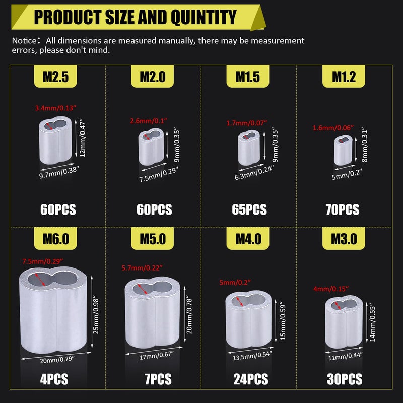 Twidec مجموعة متنوعة من حلقات تجعيد الأسلاك والكابلات من الألومنيوم من Twidec، 320 قطعة، 8 مقاسات، من M1.2 إلى M6 (من 3/64 بوصة إلى 1/4 بوصة)، رقم المنتج N-043-320 قطعة - Image 2