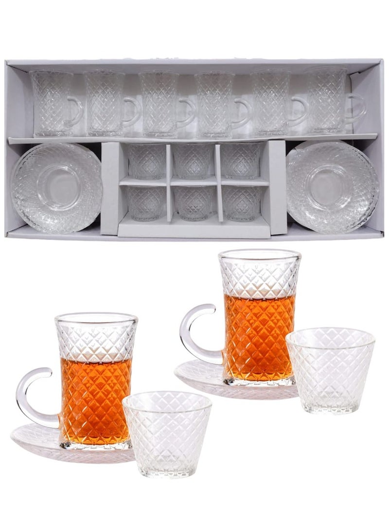 Smart Kitchen Luxury 18-Piece Tea and Coffee Cup Set with Saucers – Elegant Checkered Design with Creative Half-Ear Handle - Image 2