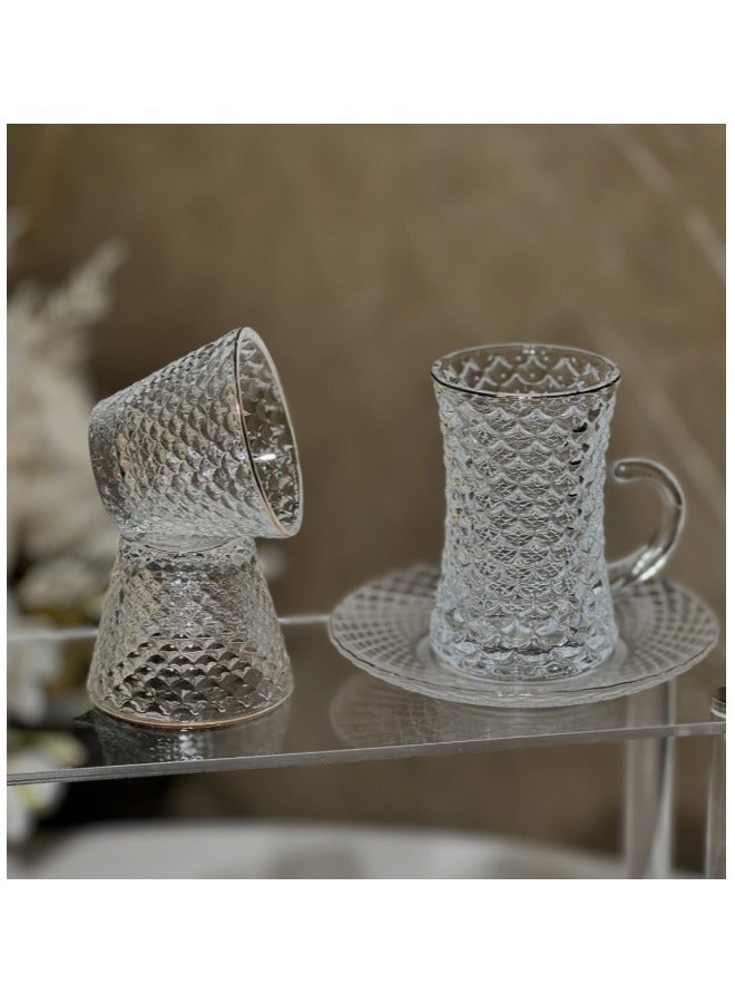 Smart Kitchen Luxury 18-Piece Tea and Coffee Cup Set with Saucers – Elegant Checkered Design with Creative Half-Ear Handle - Image 3