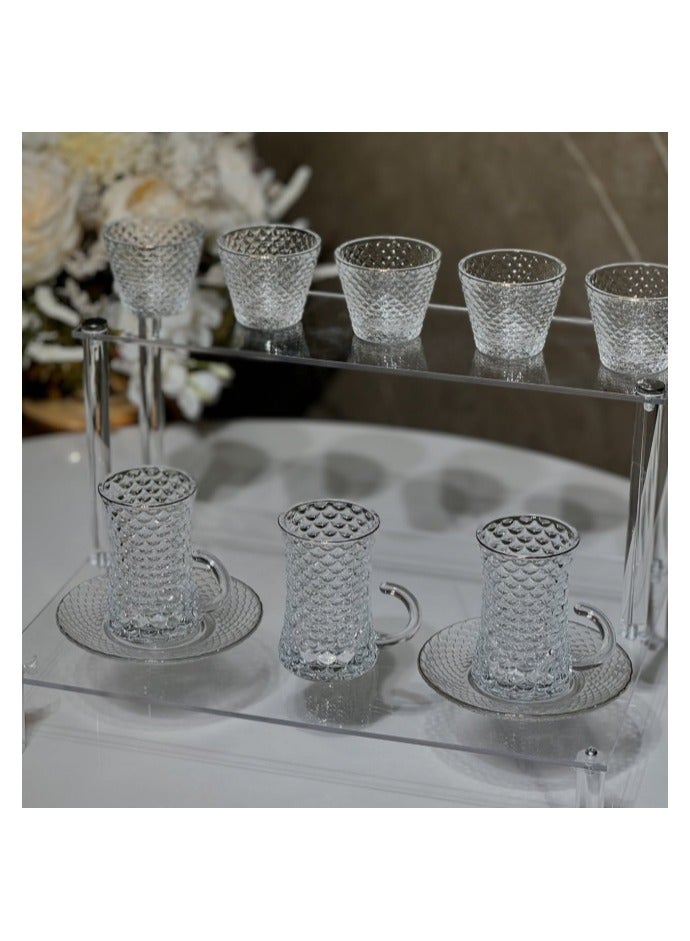 Smart Kitchen Luxury 18-Piece Tea and Coffee Cup Set with Saucers – Elegant Checkered Design with Creative Half-Ear Handle - Image 4