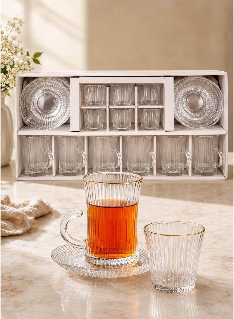 Smart Kitchen Luxury 18-Piece Tea and Coffee Cup Set with Saucers – Elegant Checkered Design with Creative Half-Ear Handle - Image 1