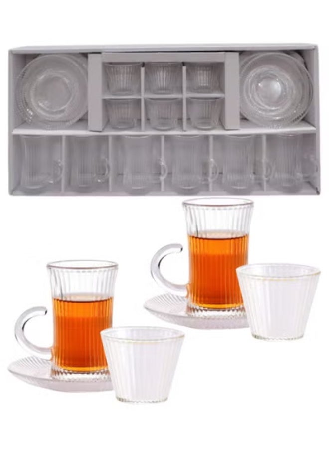 Smart Kitchen Luxury 18-Piece Tea and Coffee Cup Set with Saucers – Elegant Checkered Design with Creative Half-Ear Handle - Image 3