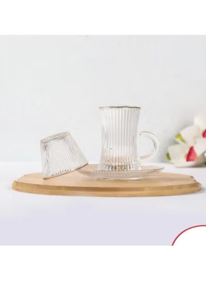 Smart Kitchen Luxury 18-Piece Tea and Coffee Cup Set with Saucers – Elegant Checkered Design with Creative Half-Ear Handle - Image 4