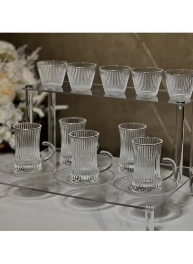 Smart Kitchen Luxury 18-Piece Tea and Coffee Cup Set with Saucers – Elegant Checkered Design with Creative Half-Ear Handle - Image 5