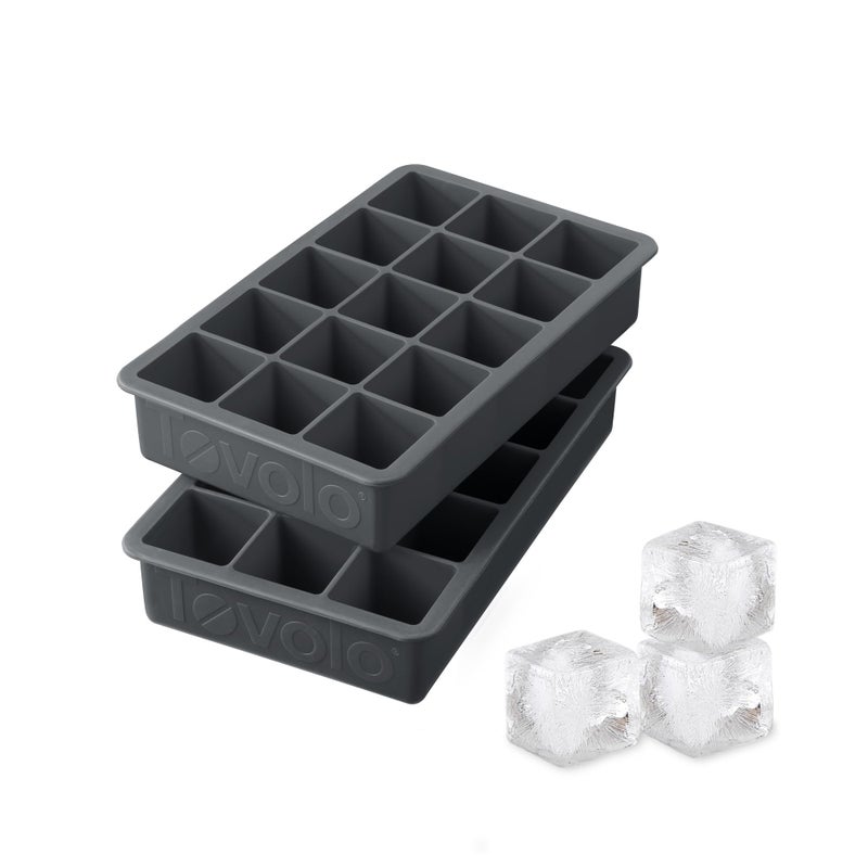 Tovolo Perfect Ice Mold Freezer Tray of 1.25-Inch Cubes for Whiskey, Bourbon, Spirits & Liquor, BPA-Free Silicone, Fade Resistant, Set of 2, Charcoal - Image 1