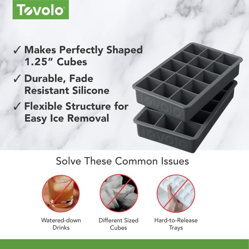 Tovolo Perfect Ice Mold Freezer Tray of 1.25-Inch Cubes for Whiskey, Bourbon, Spirits & Liquor, BPA-Free Silicone, Fade Resistant, Set of 2, Charcoal - Image 2