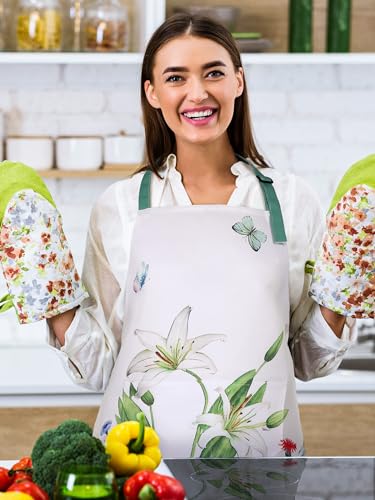 Bencailor 6 Pcs Summer Kitchen Floral Aprons with Pockets Flowers Butterfly Sunflower Wildflowers Aprons Bulk for Women - Image 3