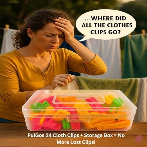 PulGos 24 Pcs Cloth Clips with Storage Box | Heavy Duty Build Laundry Pegs | Wind Resistant Strong Grip | Clothes Pins for Drying & Hanging| Multipurpose Clips for Indoor & Outdoor Use | Plastic Clips - Image 4