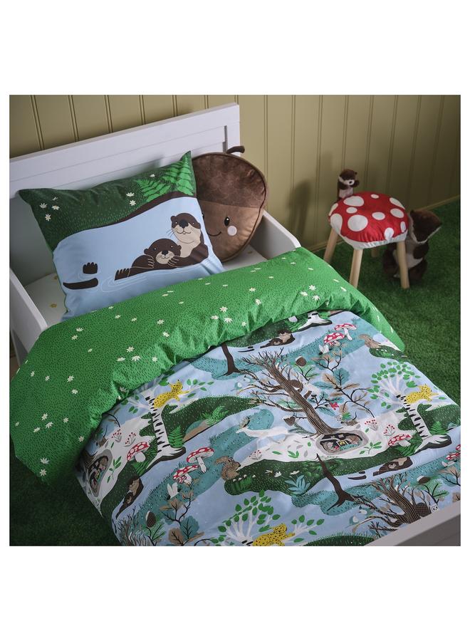 Zaboon Duvet cover and pillowcase, blue green/forest pattern, 150x200/50x80 cm - Image 4
