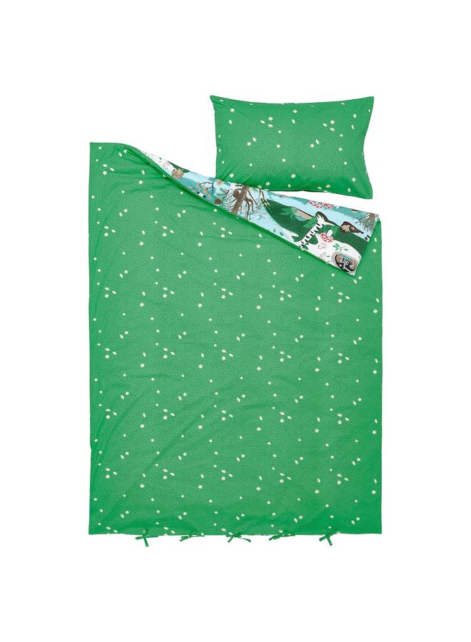 Zaboon Duvet cover and pillowcase, blue green/forest pattern, 150x200/50x80 cm - Image 3