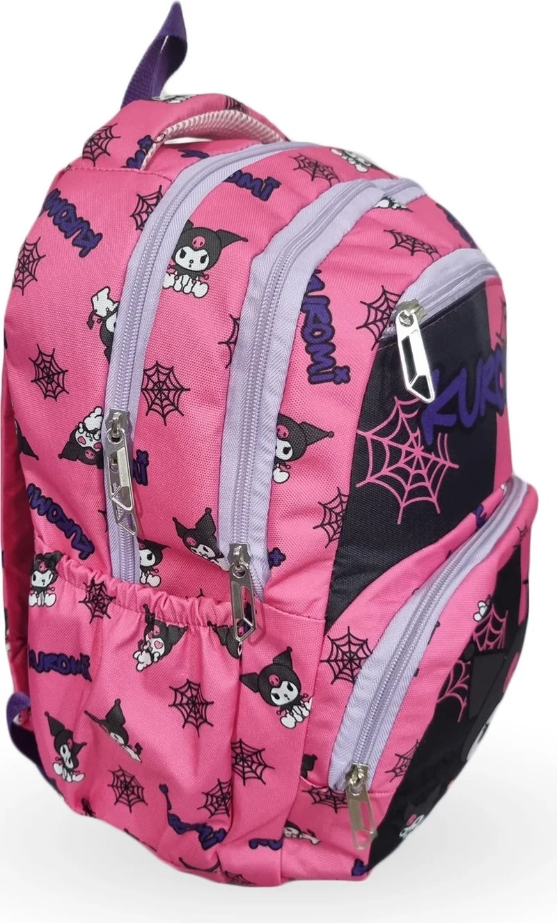 ماشو تريند 4 Compartment Pink Net Kuromi Primary School Bag + Nutrition + Water Bottle - Kuromi Primary School Girl Bag