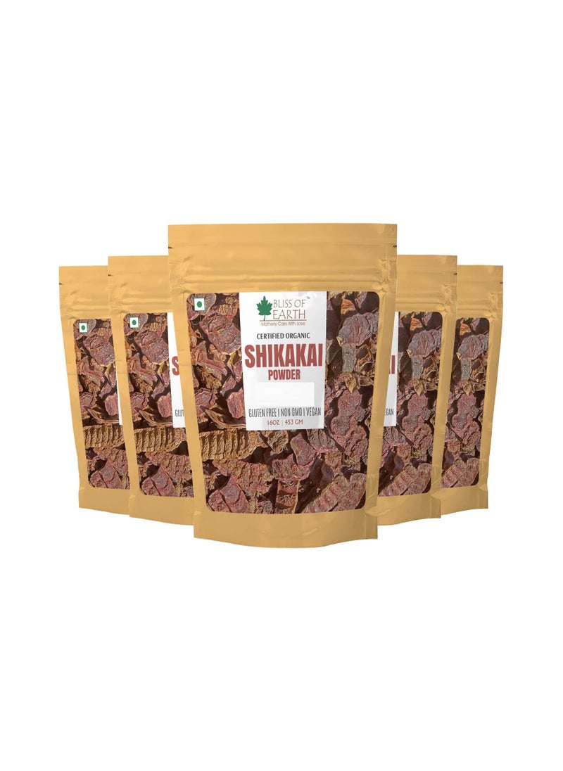 BLISS OF EARTH Bliss of Earth 100% Pure & Natural Shikakai Powder 453GM Acacia Concina Gorgeous hair Naturally Traditional Hair Cleanser & Conditioner Complete Hair Care Pack of 5  - Image 1