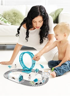 GROIC 111PCS Track Toys Space Train Sets, Race Car Track with 1 LED Space Car, Flexible Tracks, 1 Mini Star Projector, 1 Space Car and 2 Astronaut Dolls, Toddler Train Set for Kids  - Image 5