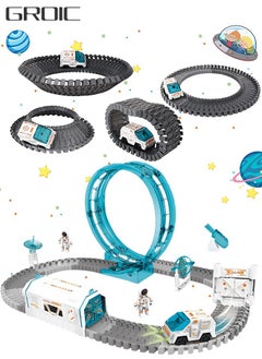 GROIC 111PCS Track Toys Space Train Sets, Race Car Track with 1 LED Space Car, Flexible Tracks, 1 Mini Star Projector, 1 Space Car and 2 Astronaut Dolls, Toddler Train Set for Kids  - Image 1