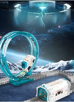 GROIC 111PCS Track Toys Space Train Sets, Race Car Track with 1 LED Space Car, Flexible Tracks, 1 Mini Star Projector, 1 Space Car and 2 Astronaut Dolls, Toddler Train Set for Kids  - Image 2