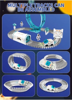 GROIC 111PCS Track Toys Space Train Sets, Race Car Track with 1 LED Space Car, Flexible Tracks, 1 Mini Star Projector, 1 Space Car and 2 Astronaut Dolls, Toddler Train Set for Kids  - Image 4