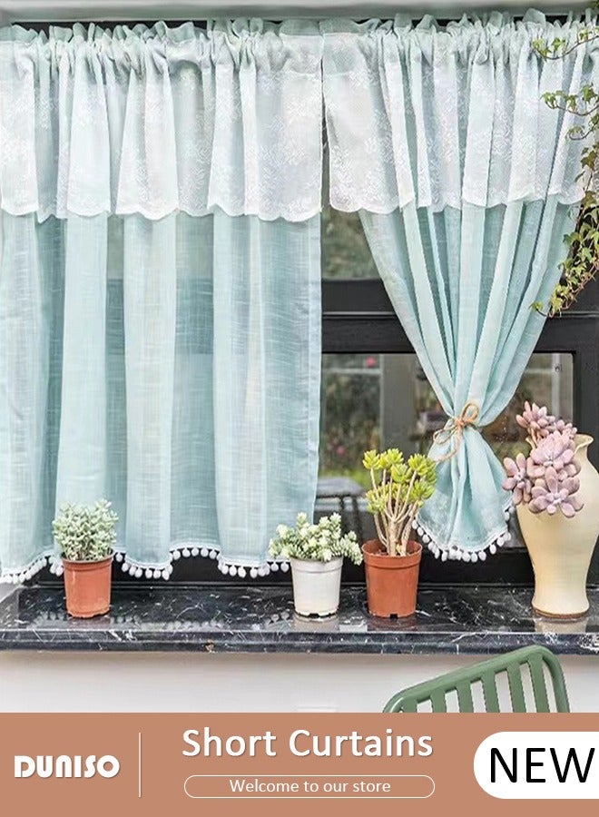 DUNISO Short Curtains, Country House Bistro Curtain,Breathable Light Filtering Short Kitchen Curtains, Semi Sheer Rod Pocket Curtains for Café, Kitchen, Living Room and Decoration - Image 1