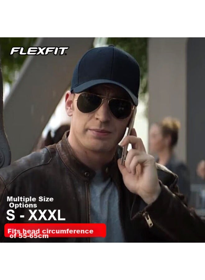 Flexfit American Hard Top Baseball Cap Uni High Top Fully Enclosed Large Head Cirference American Team Duck Tongue Cap Sun Hat - Image 1