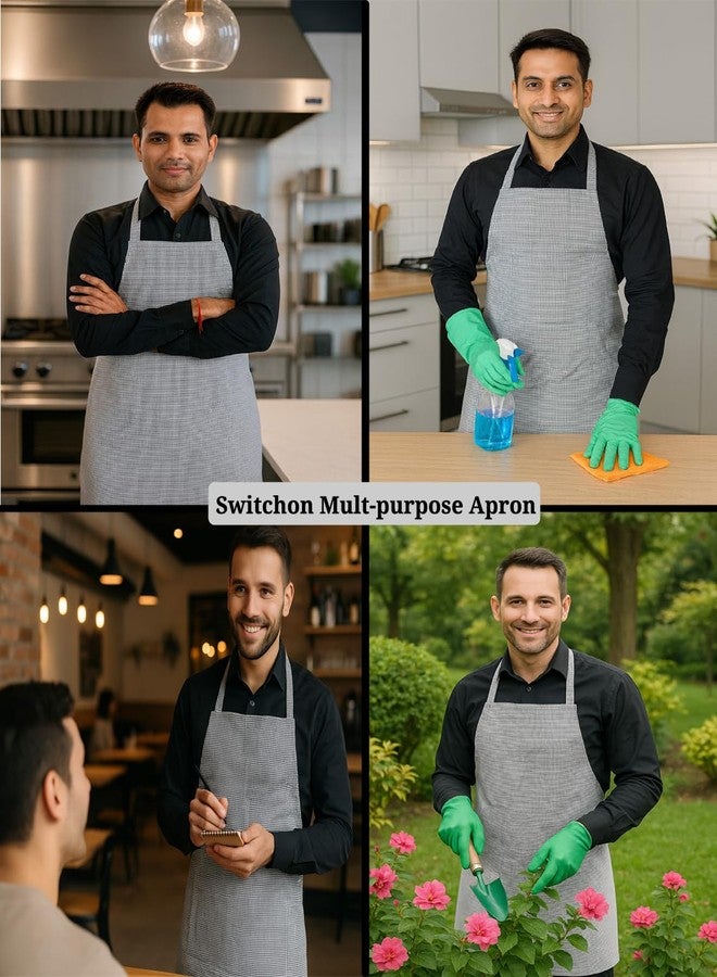 Switchon مريلة سويتشن ميني تشيكس متعددة الاستخدامات مقاومة للماء مع جيب أمامي - مقاس حر | مريلة طهاة للطبخ والبستنة والفنون والتنظيف للمنزل والفنادق والمطاعم والمقاهي | صنع بفخر في الهند - Image 4