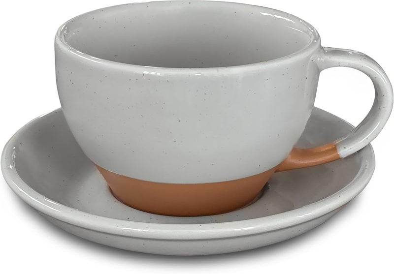 Mora Ceramic Latte Art Mug With Saucer  105 oz Round Bottom For Perfect Pours  Cafe Cups for Cappuccino Espresso Coffee Tea etc  Porcelain Set for Baristas Great Gift  Earl Grey - Image 1