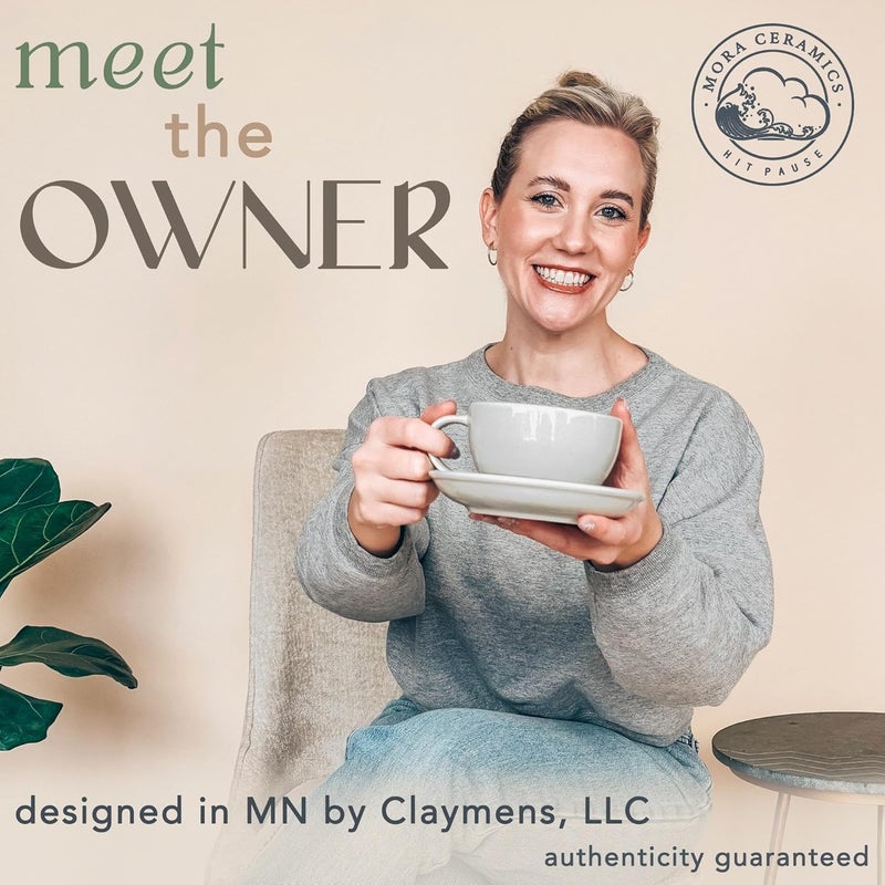 Mora Ceramic Latte Art Mug With Saucer  105 oz Round Bottom For Perfect Pours  Cafe Cups for Cappuccino Espresso Coffee Tea etc  Porcelain Set for Baristas Great Gift  Earl Grey - Image 3