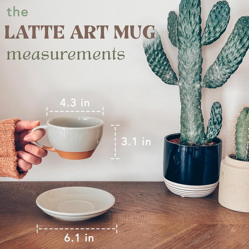 Mora Ceramic Latte Art Mug With Saucer  105 oz Round Bottom For Perfect Pours  Cafe Cups for Cappuccino Espresso Coffee Tea etc  Porcelain Set for Baristas Great Gift  Earl Grey - Image 2