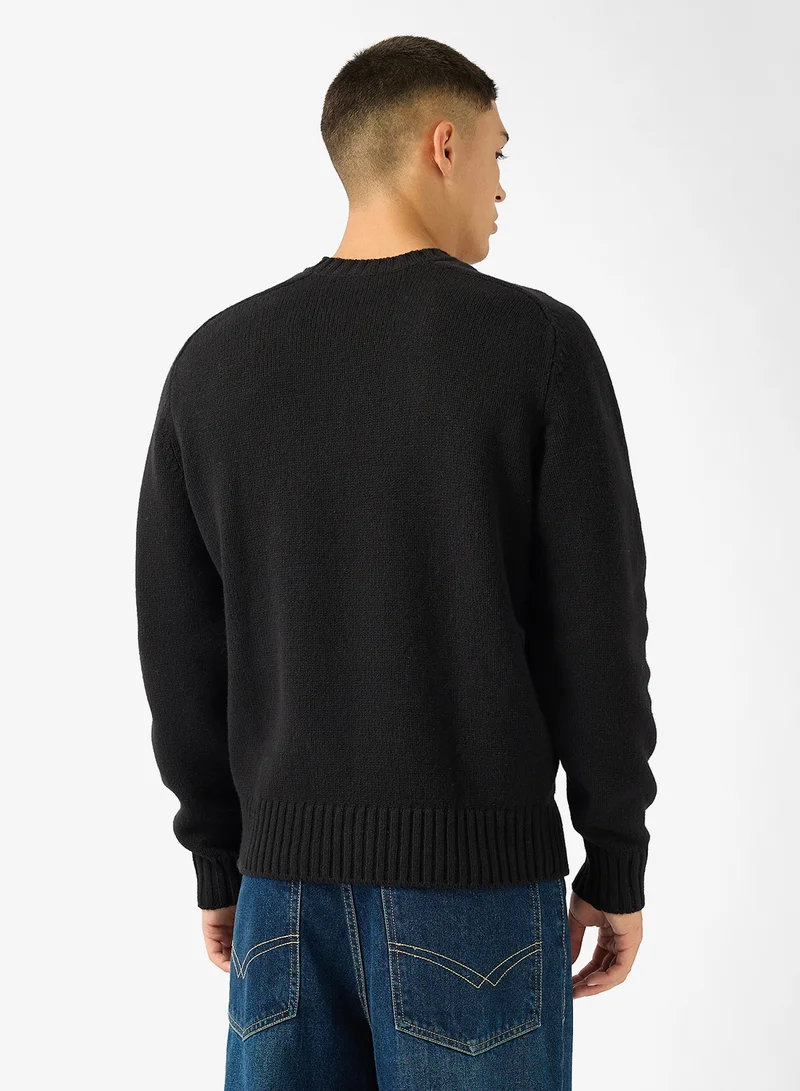 LACOSTE Thick Wool Fuzzy Crew Neck Sweater