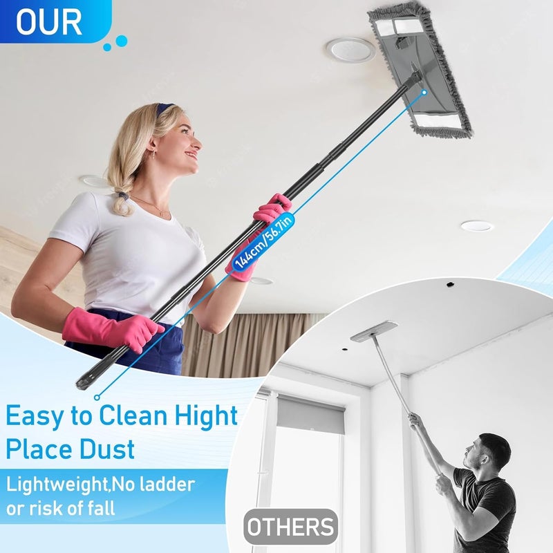 VOUBIEN Wall Cleaner Mop with Long Handle, Wall Dust Cleaning Mop for Washing Walls with 2 Microfiber Reusable Pads,Floor Dry Wet Dust Mops for Wall Washer, Floor,Ceiling Cleaner - Image 3