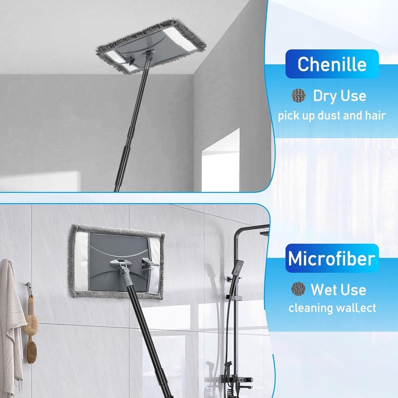 VOUBIEN Wall Cleaner Mop with Long Handle, Wall Dust Cleaning Mop for Washing Walls with 2 Microfiber Reusable Pads,Floor Dry Wet Dust Mops for Wall Washer, Floor,Ceiling Cleaner - Image 5