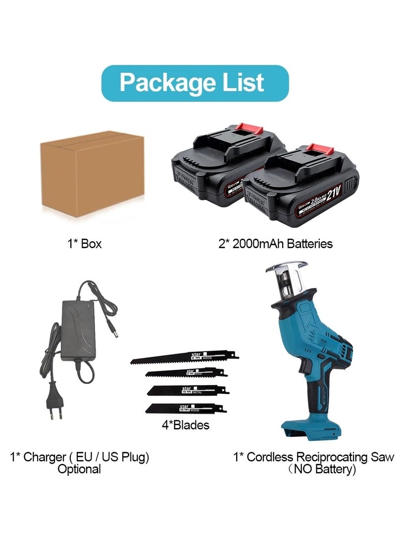 AROAQ - 21V Cordless Reciprocating Saw with 2 Batteries 7500mAh Adjustable Speed Chainsaw Wood Meta Pipe Cutting Reciprocating Saw Power Tool - Image 1