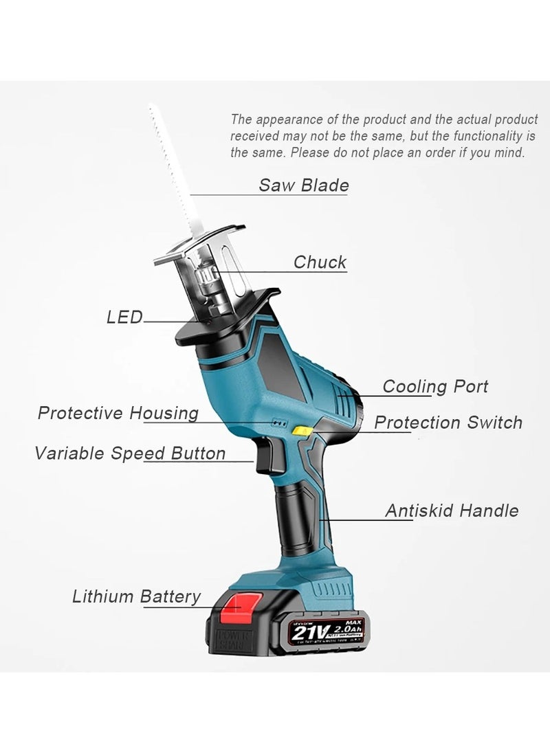 AROAQ - 21V Cordless Reciprocating Saw with 2 Batteries 7500mAh Adjustable Speed Chainsaw Wood Meta Pipe Cutting Reciprocating Saw Power Tool - Image 1